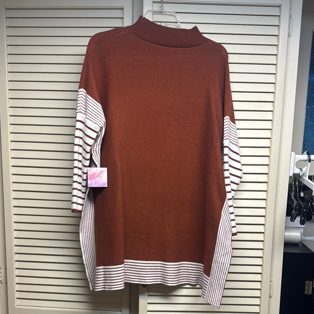 Women’s Burnt Orange and White Poncho Sweater